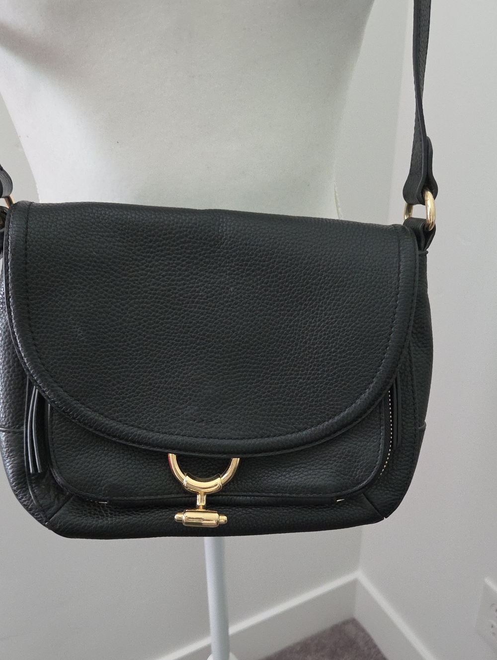Vince Camuto Black Pebbled Leather Crossbody with Gold Hardware